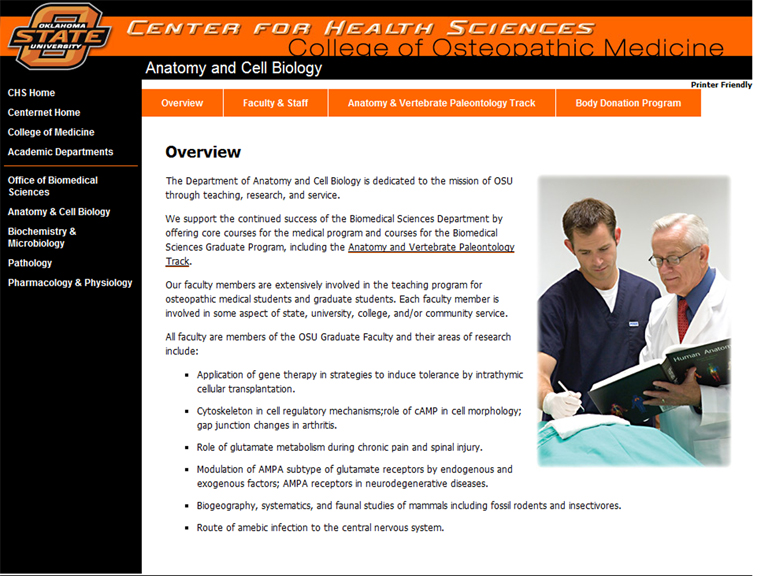Oklahoma State University. College of Osteopathic Medicine. Anatomy and Cell Biology.